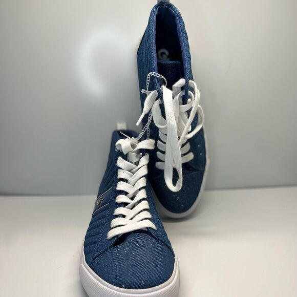 G By Guess GBG Women’s High Top Lace Up Sneakers Sparkle Denim Upper Size 9M - Picture 5 of 11